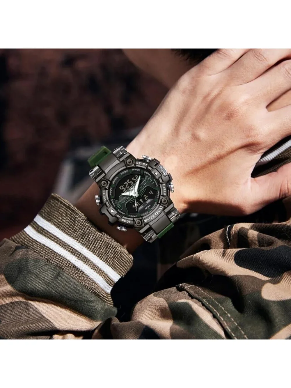 Men's Green Analog Quartz Cool Designer Hombres Unique Electronics Duty Watch